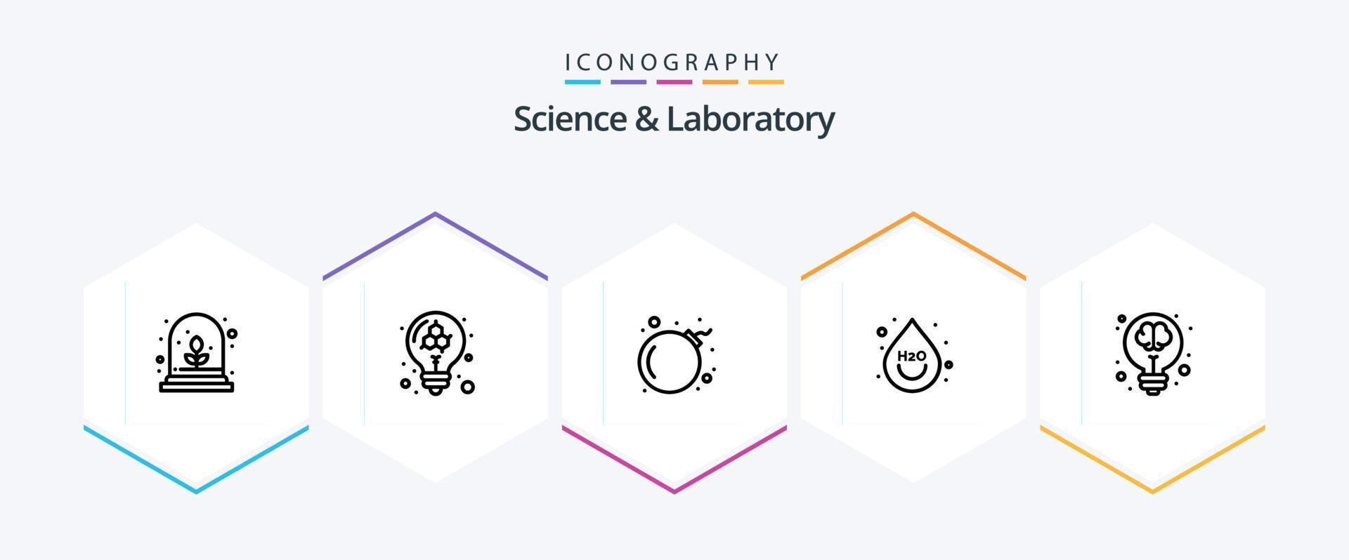 Ciencias 25 línea icono paquete incluso ligero. creativo. cráneo. bulbo. Ho vector