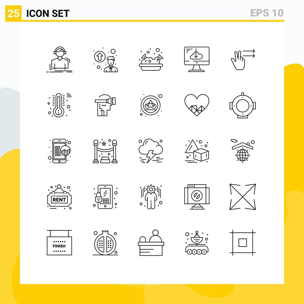 Set of 25 Vector Lines on Grid for gesture installation food install download Editable Vector Design Elements