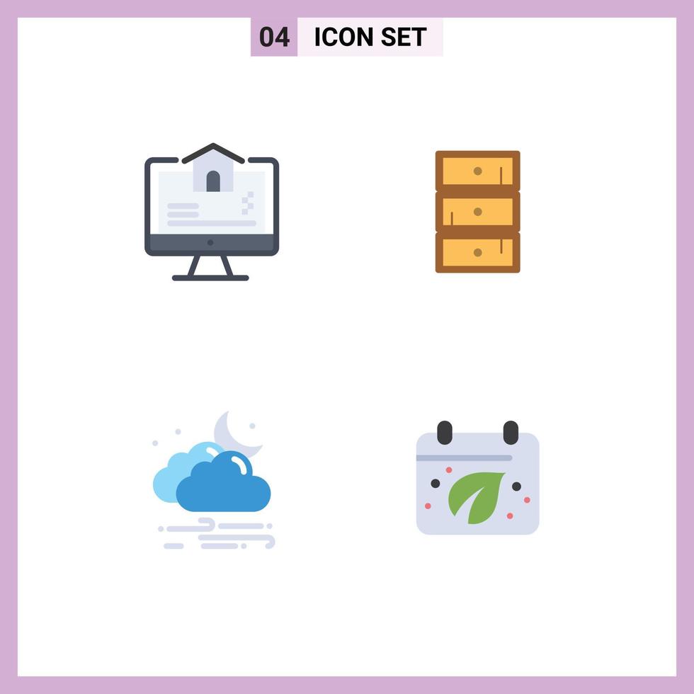 4 Universal Flat Icon Signs Symbols of computer wind home closet moon Editable Vector Design Elements