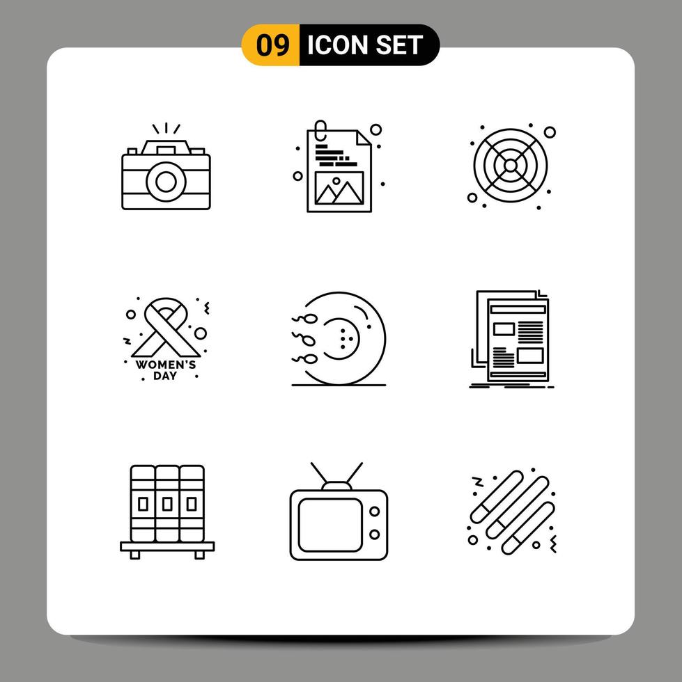 Outline Pack of 9 Universal Symbols of medicine form cooler fitness ribbon Editable Vector Design Elements