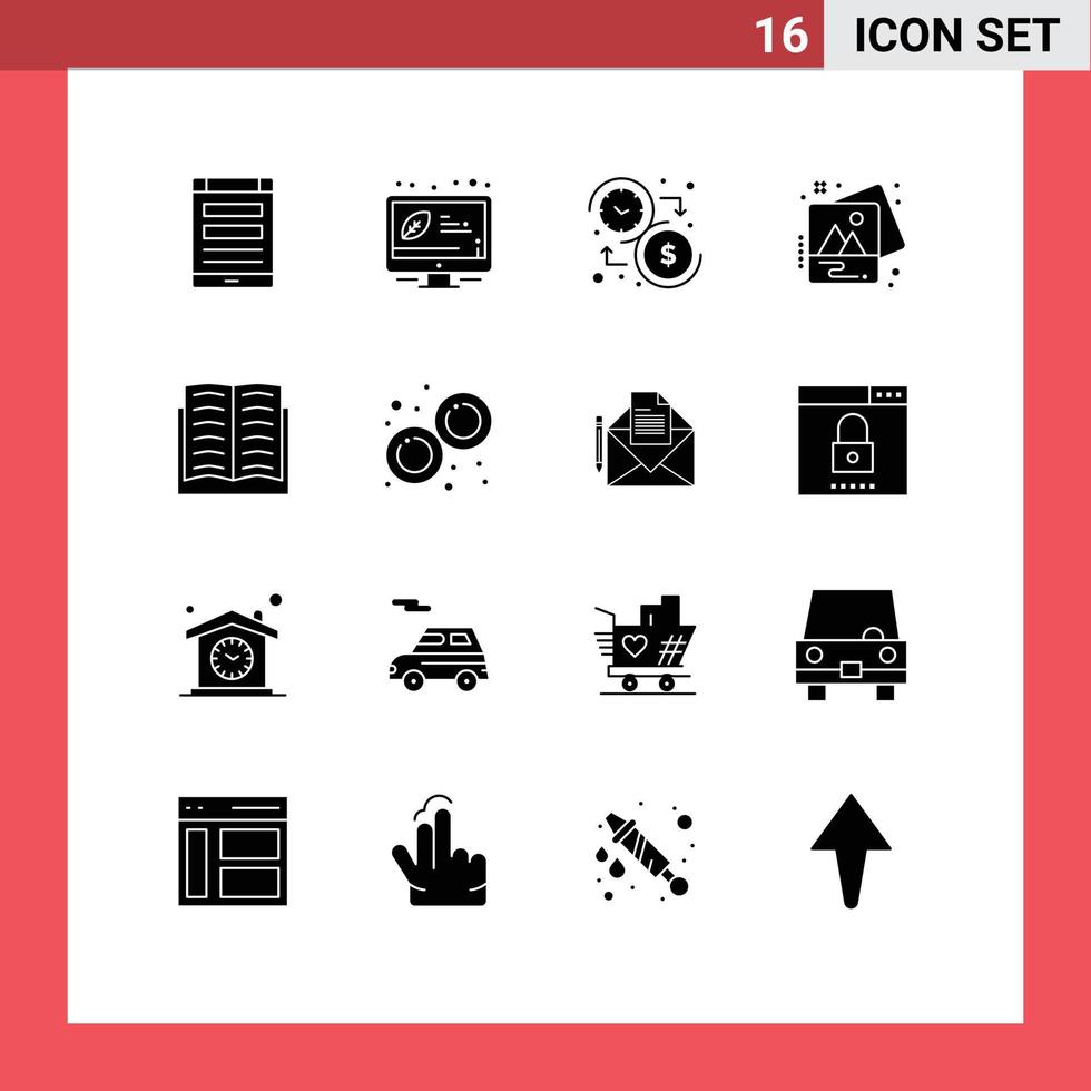 Pictogram Set of 16 Simple Solid Glyphs of art photo energy image time Editable Vector Design Elements