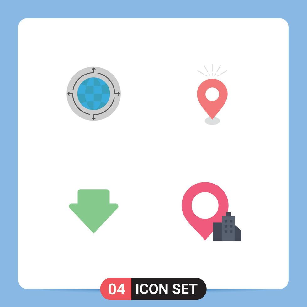 Pack of 4 Modern Flat Icons Signs and Symbols for Web Print Media such as globe holiday connection location arrow Editable Vector Design Elements