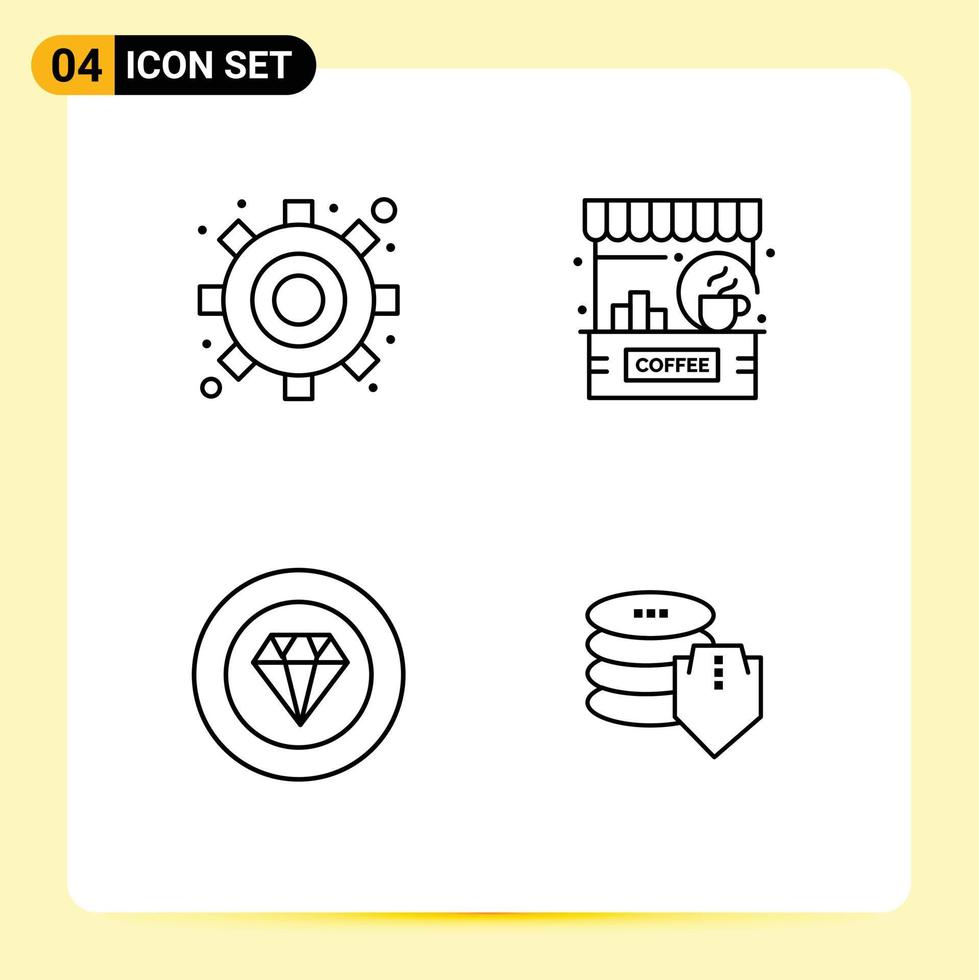 Group of 4 Filledline Flat Colors Signs and Symbols for engine diamond bar counter performance Editable Vector Design Elements