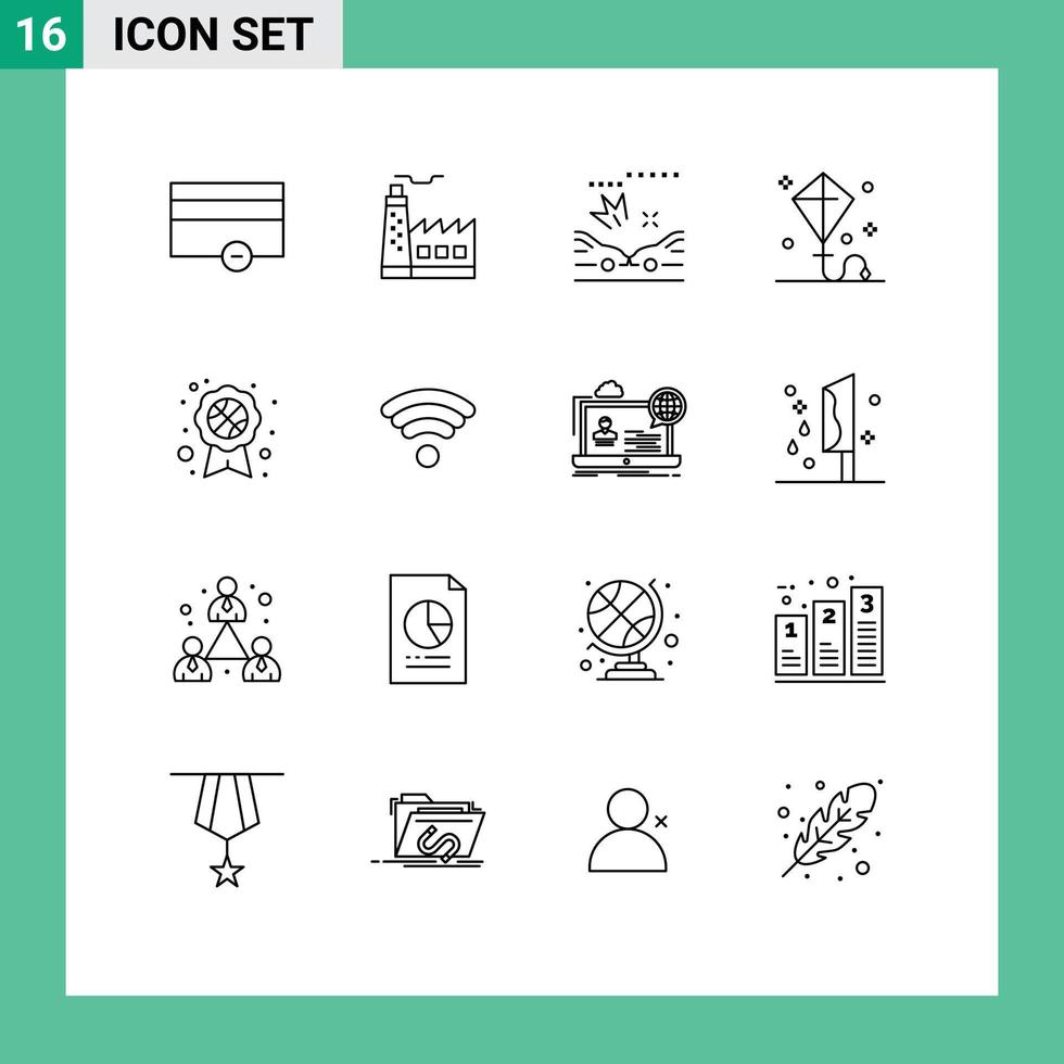 Pack of 16 Modern Outlines Signs and Symbols for Web Print Media such as badge toy car summer holiday Editable Vector Design Elements