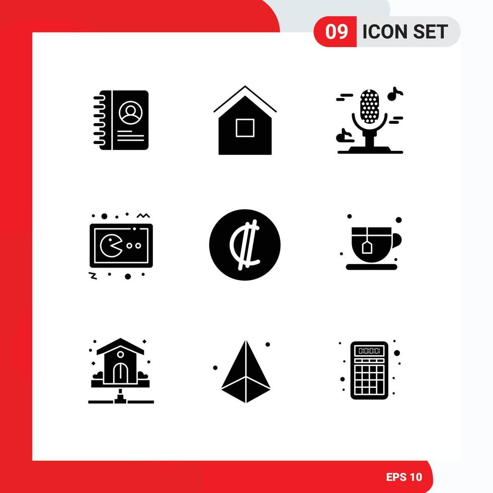 Group of 9 Solid Glyphs Signs and Symbols for costa console audio gamepad game Editable Vector Design Elements