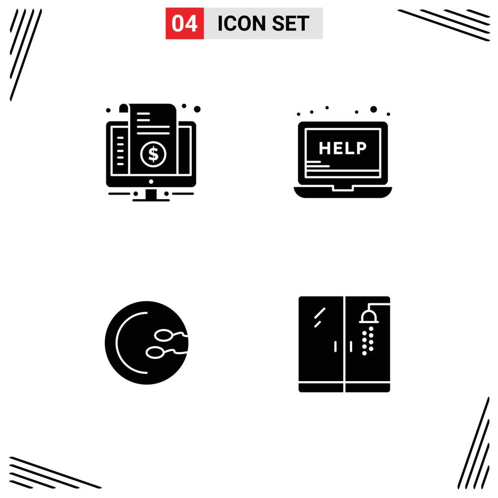 4 Solid Glyph concept for Websites Mobile and Apps bill process price laptop reproduction Editable Vector Design Elements