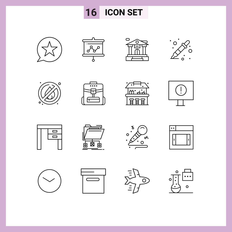 Universal Icon Symbols Group of 16 Modern Outlines of no liquidator projector dropper color picker Editable Vector Design Elements