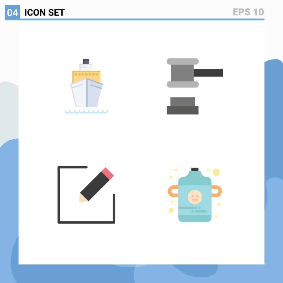 Universal Icon Symbols Group of 4 Modern Flat Icons of boat edit vessel justice baby Editable Vector Design Elements