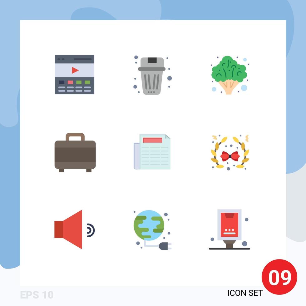 Mobile Interface Flat Color Set of 9 Pictograms of news project garbage bag healthy Editable Vector Design Elements