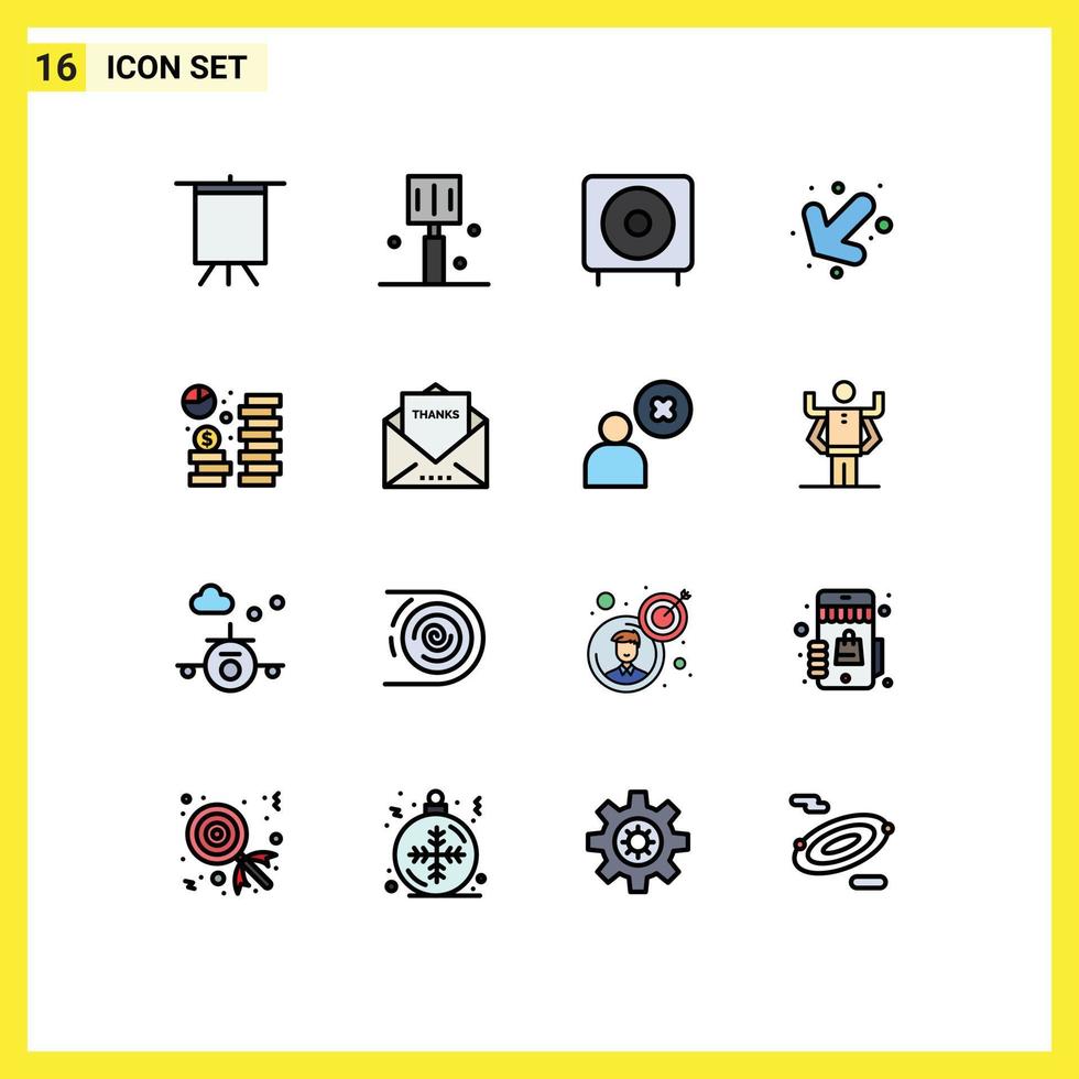 Pictogram Set of 16 Simple Flat Color Filled Lines of dollar coin devices left arrow Editable Creative Vector Design Elements