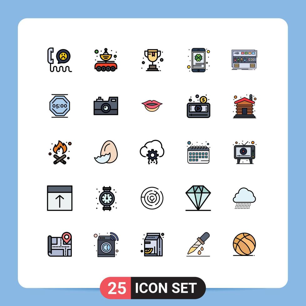 User Interface Pack of 25 Basic Filled line Flat Colors of audio phone parabola mobile trophy Editable Vector Design Elements