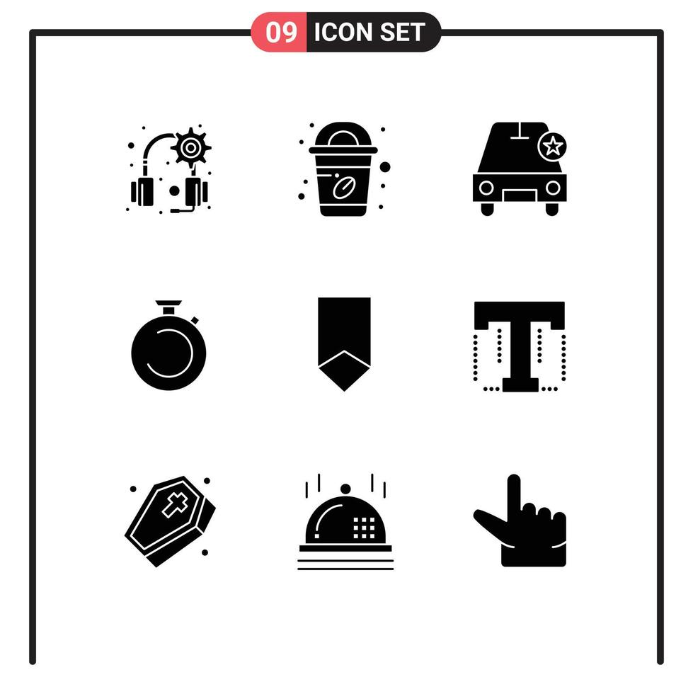 9 Universal Solid Glyph Signs Symbols of badge achievement star watch stopwatch Editable Vector Design Elements
