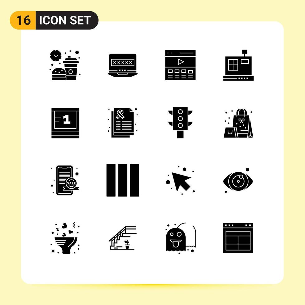 16 User Interface Solid Glyph Pack of modern Signs and Symbols of board commerce security cashbox interface Editable Vector Design Elements