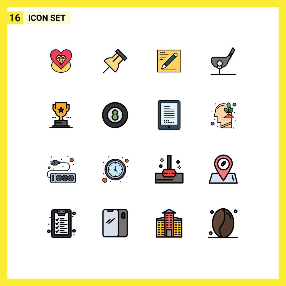 Set of 16 Modern UI Icons Symbols Signs for trophy shot pencil golf ball Editable Creative Vector Design Elements