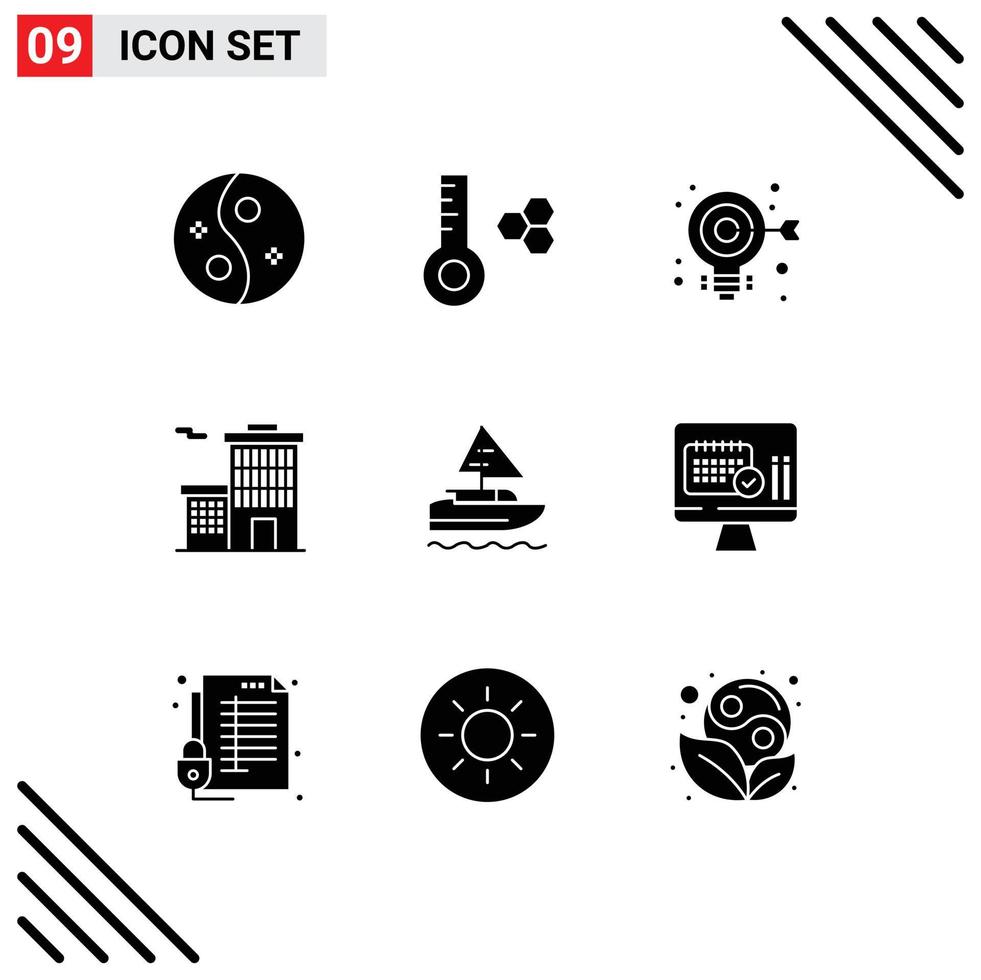 9 Creative Icons Modern Signs and Symbols of indian boat bulb corporation building Editable Vector Design Elements