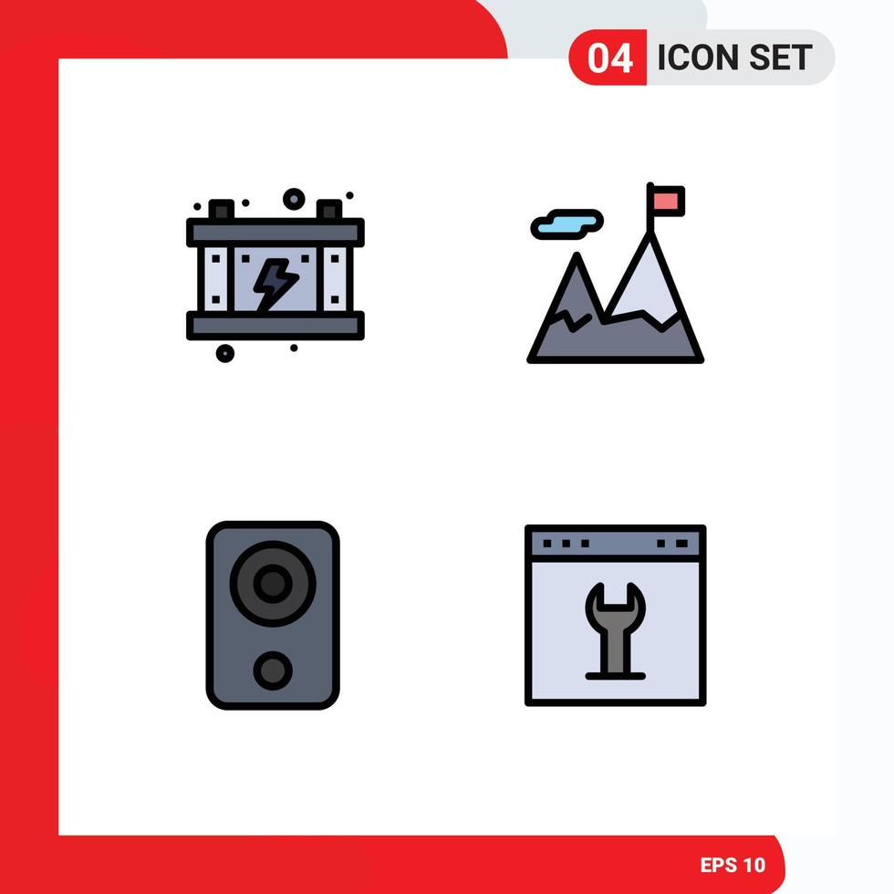 Universal Icon Symbols Group of 4 Modern Filledline Flat Colors of electricity devices battery mission hardware Editable Vector Design Elements