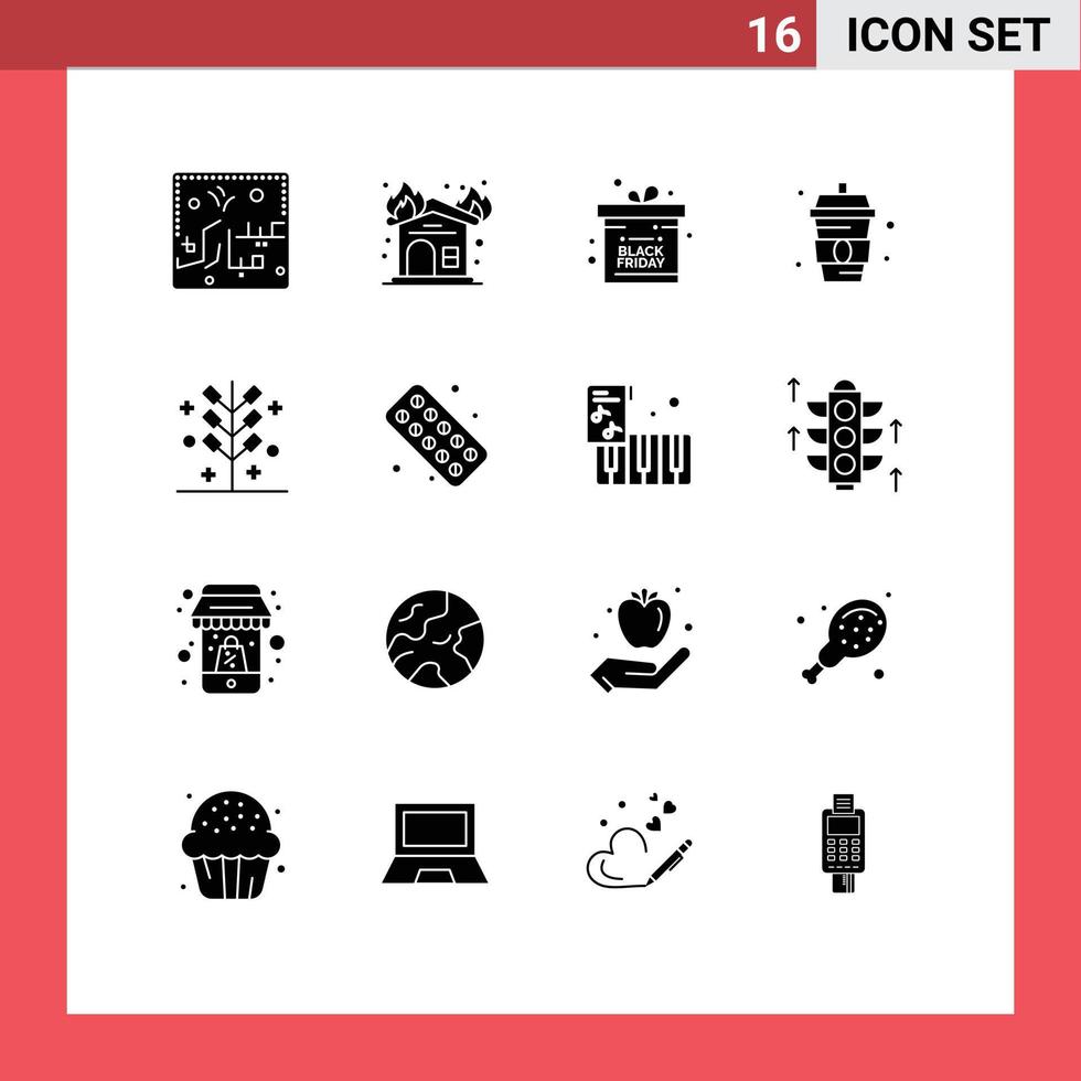 Set of 16 Modern UI Icons Symbols Signs for cracker water firehouse sparkling water drink Editable Vector Design Elements