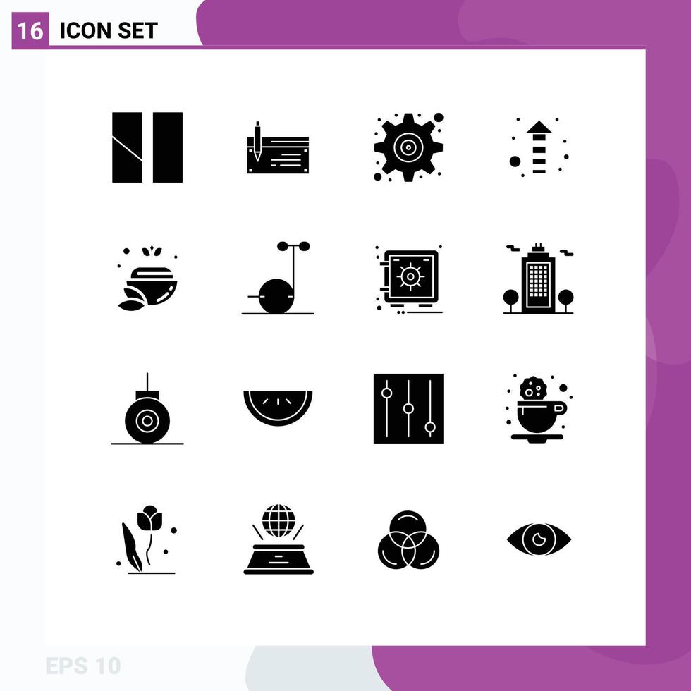 16 User Interface Solid Glyph Pack of modern Signs and Symbols of up arrow finance user interface Editable Vector Design Elements