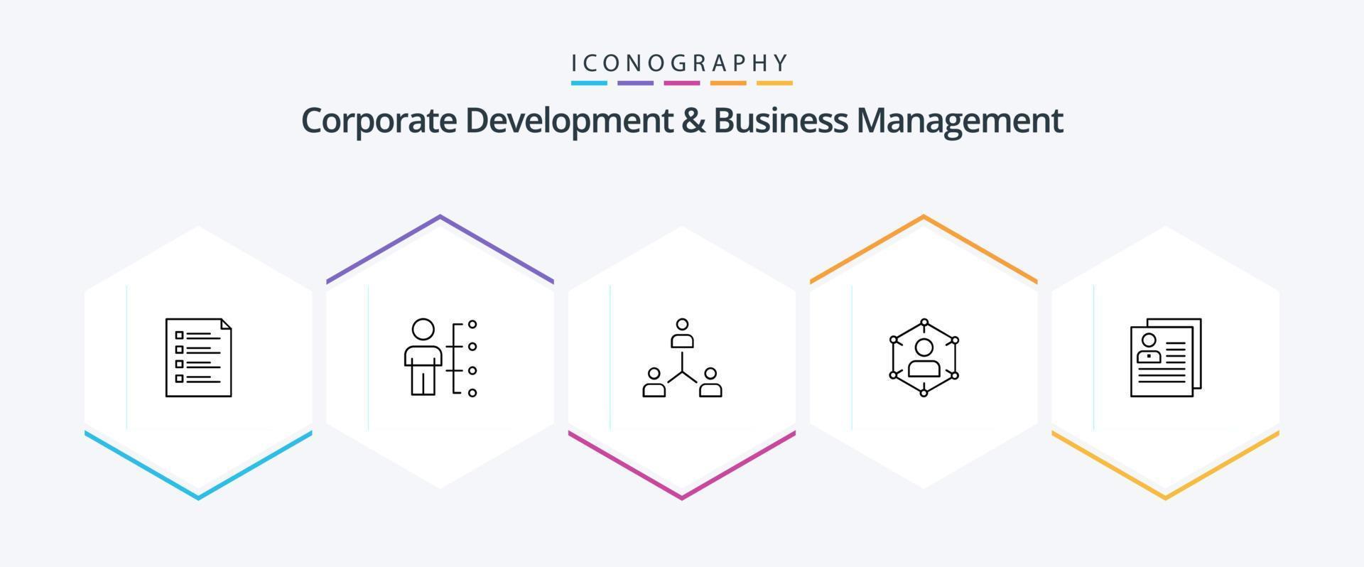 Corporate Development And Business Management 25 Line icon pack including hierarchy. cooperation. abilities. company. people vector