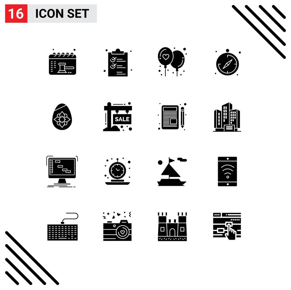 Set of 16 Modern UI Icons Symbols Signs for easter egg decoration shopping guide camping Editable Vector Design Elements