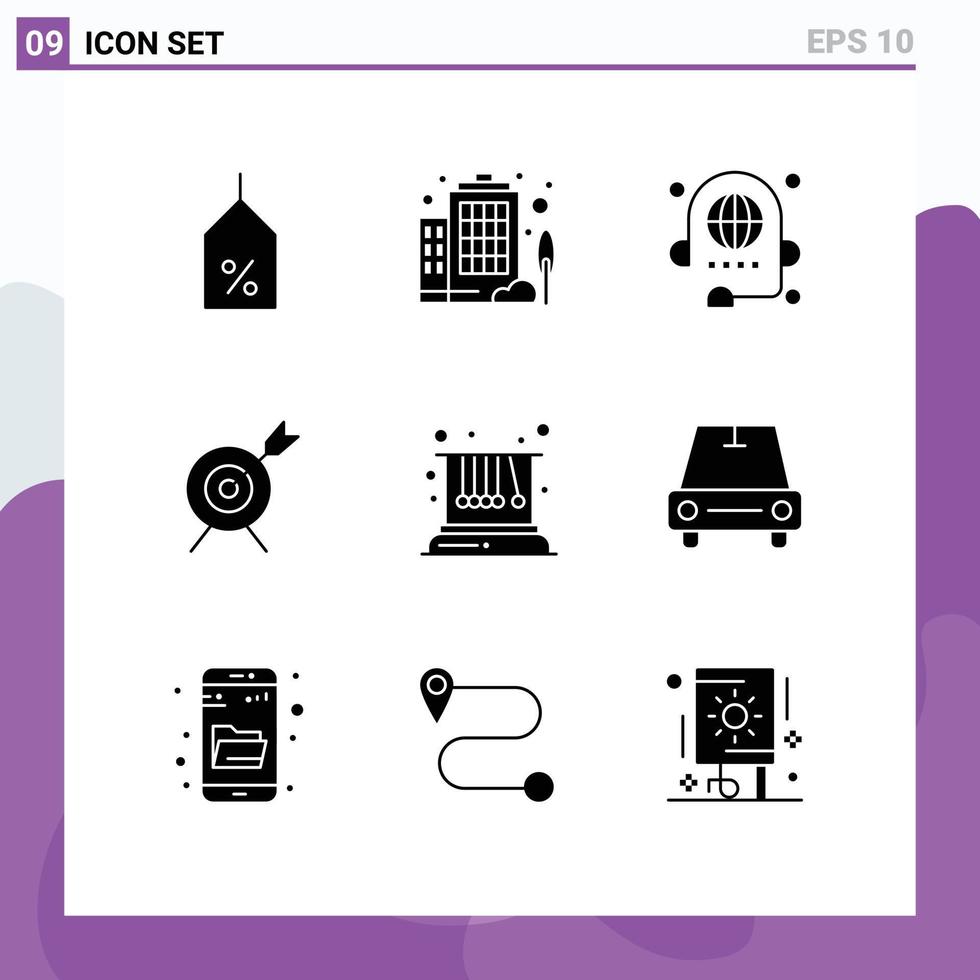 9 Solid Glyph concept for Websites Mobile and Apps physics movement communication goal target Editable Vector Design Elements