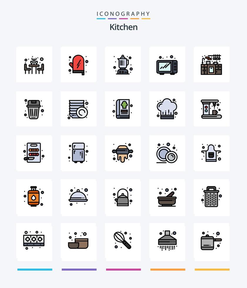 Creative Kitchen 25 Line FIlled icon pack  Such As been. kitchen set. food. kitchen. microwave vector