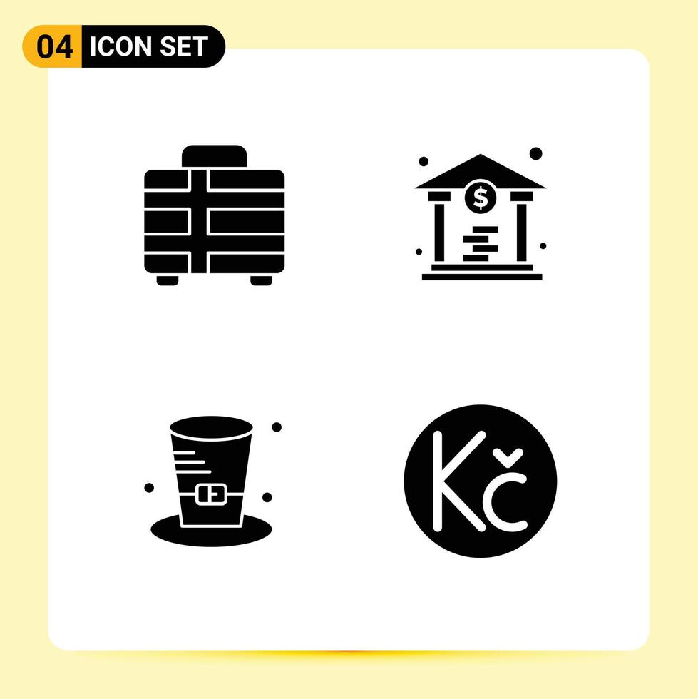 Modern Set of 4 Solid Glyphs and symbols such as beach hat travel money koruna Editable Vector Design Elements