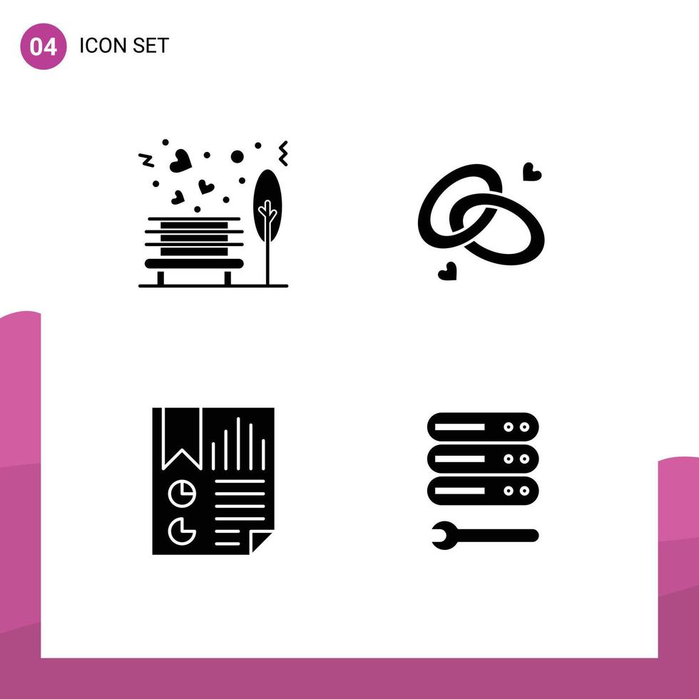 Modern Set of 4 Solid Glyphs and symbols such as bench love park engagment data Editable Vector Design Elements