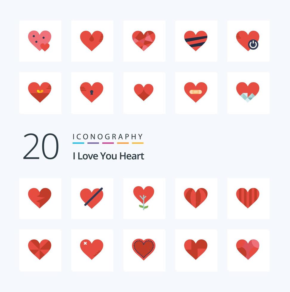 20 Heart Flat Color icon Pack like love plant love tree love vector