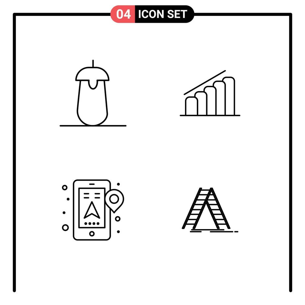 Stock Vector Icon Pack of 4 Line Signs and Symbols for brinjal gps food progress mobile Editable Vector Design Elements