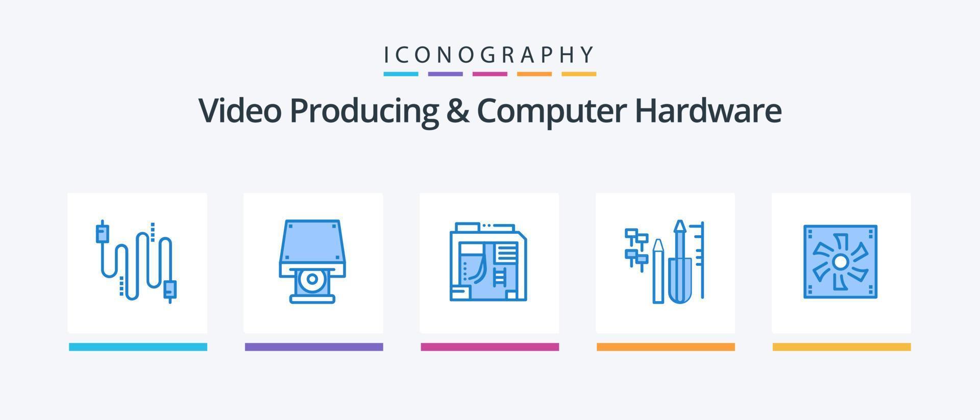 Video Producing And Computer Hardware Blue 5 Icon Pack Including compter. equipment. atx. engineering. reapair. Creative Icons Design vector