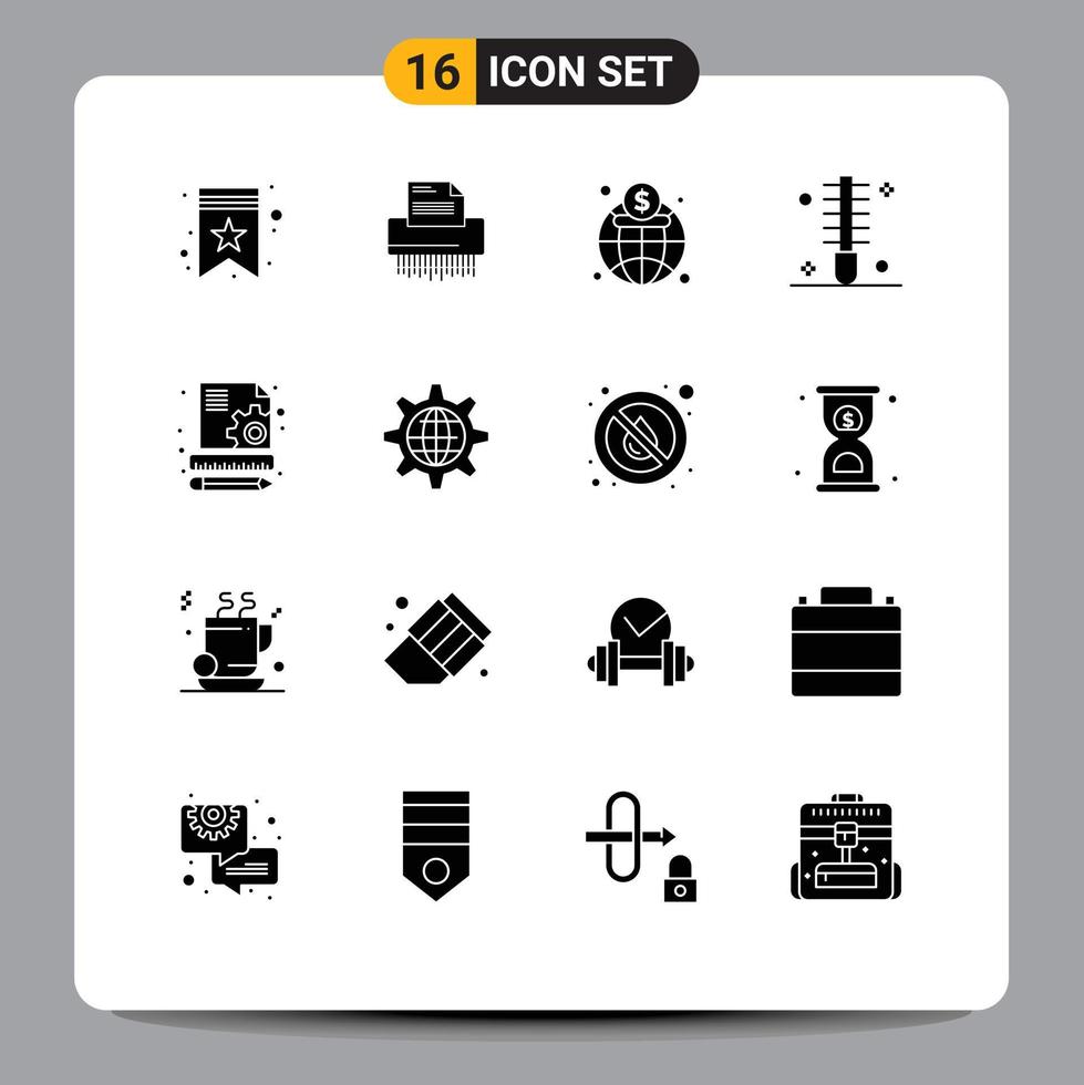 Pictogram Set of 16 Simple Solid Glyphs of female beauty information finance global Editable Vector Design Elements