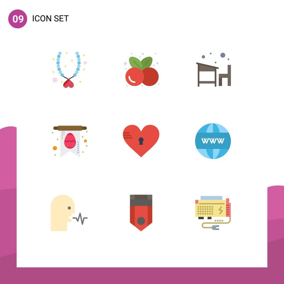 Universal Icon Symbols Group of 9 Modern Flat Colors of lock easter summer card learn Editable Vector Design Elements
