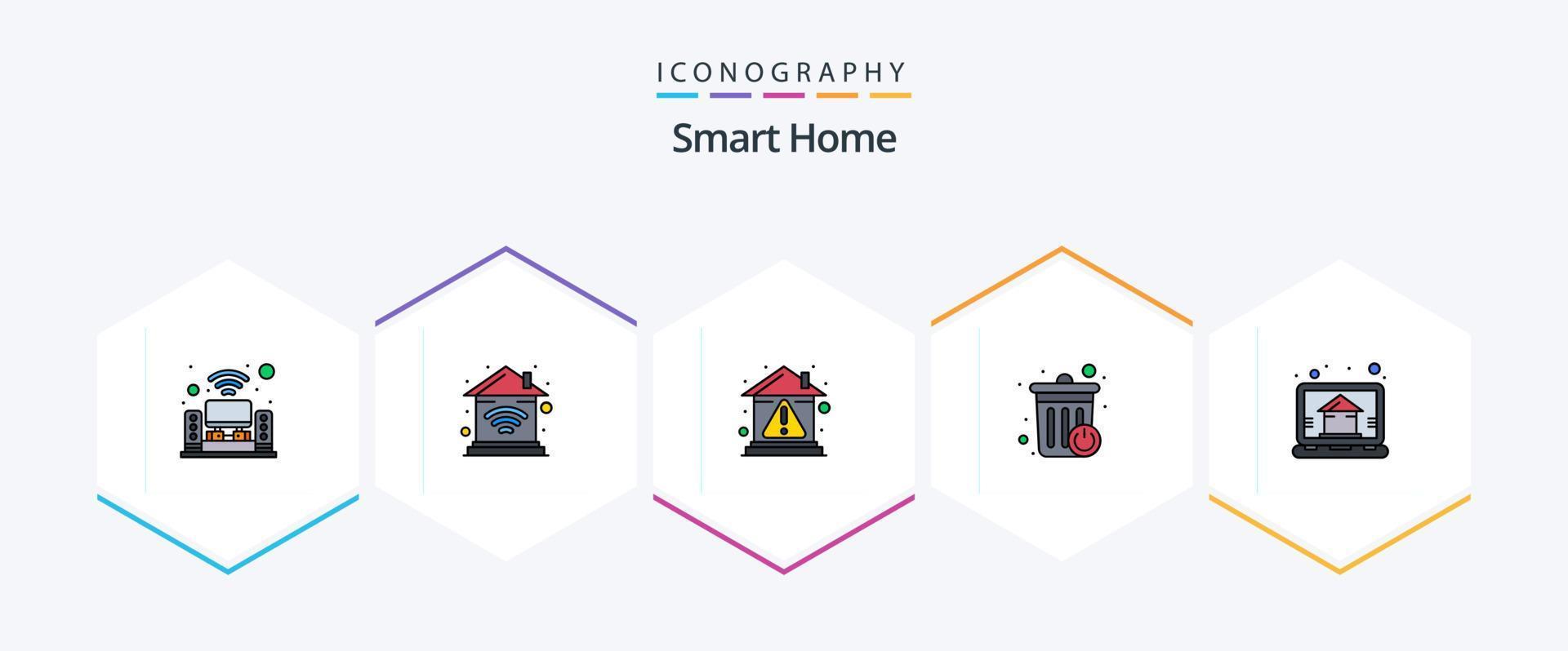 Smart Home 25 FilledLine icon pack including home. recycle bin. alert. basket. property vector