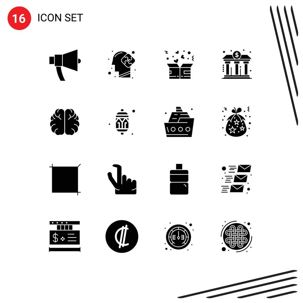 Set of 16 Modern UI Icons Symbols Signs for power banking puzzle bank heart Editable Vector Design Elements