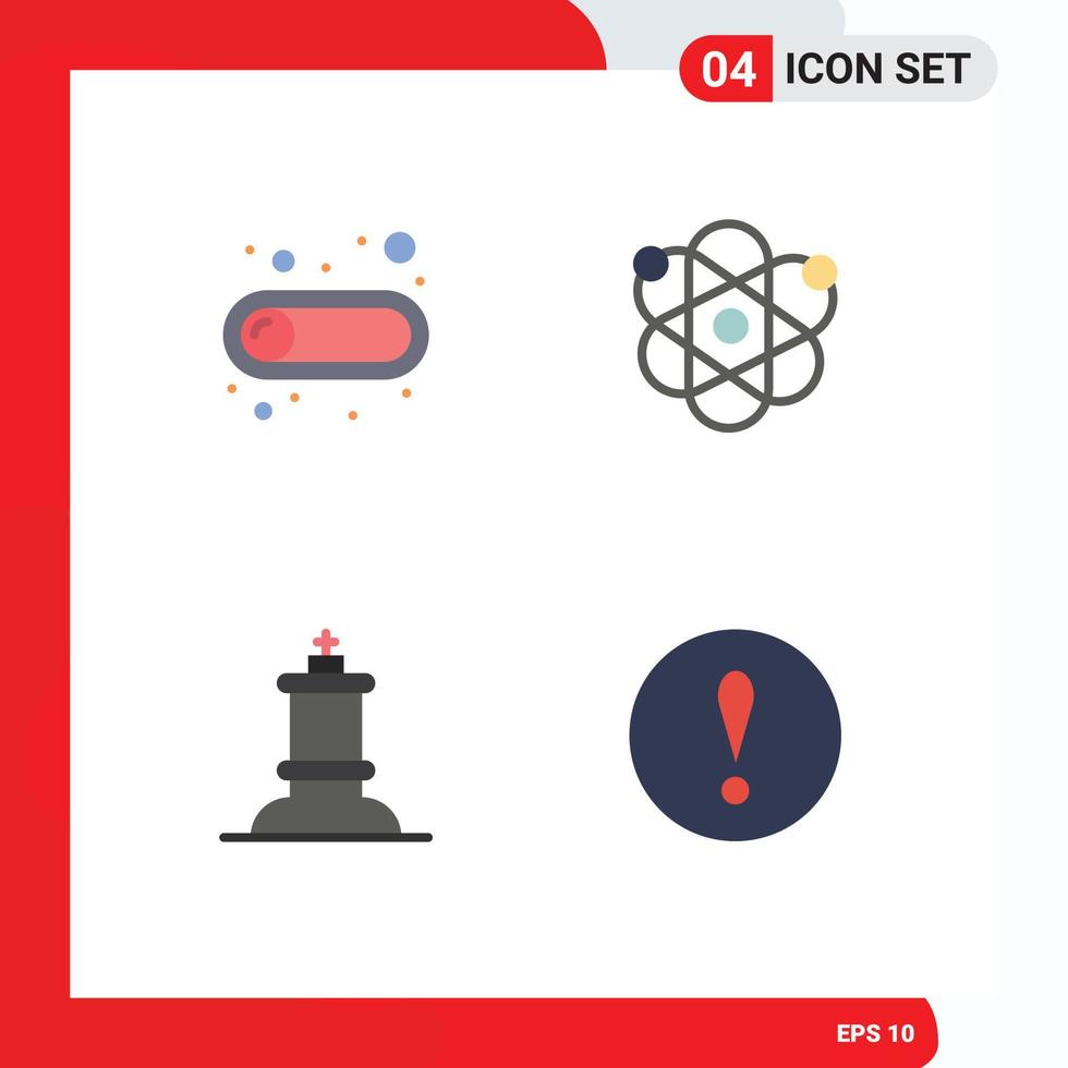 Set of 4 Vector Flat Icons on Grid for off figure toggle genetic alert Editable Vector Design Elements