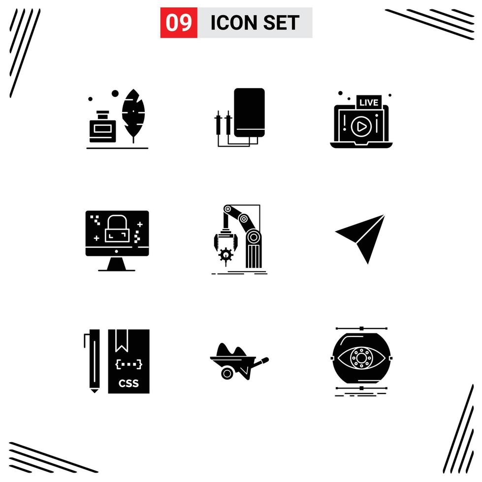 Modern Set of 9 Solid Glyphs and symbols such as automation screen tester monitor laptop Editable Vector Design Elements