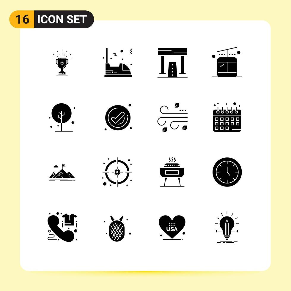 Editable Vector Line Pack of 16 Simple Solid Glyphs of gondola game car finish activities Editable Vector Design Elements