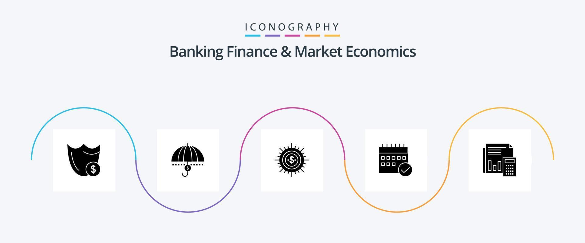 Banking Finance And Market Economics Glyph 5 Icon Pack Including finance. budget. financial. money. security vector