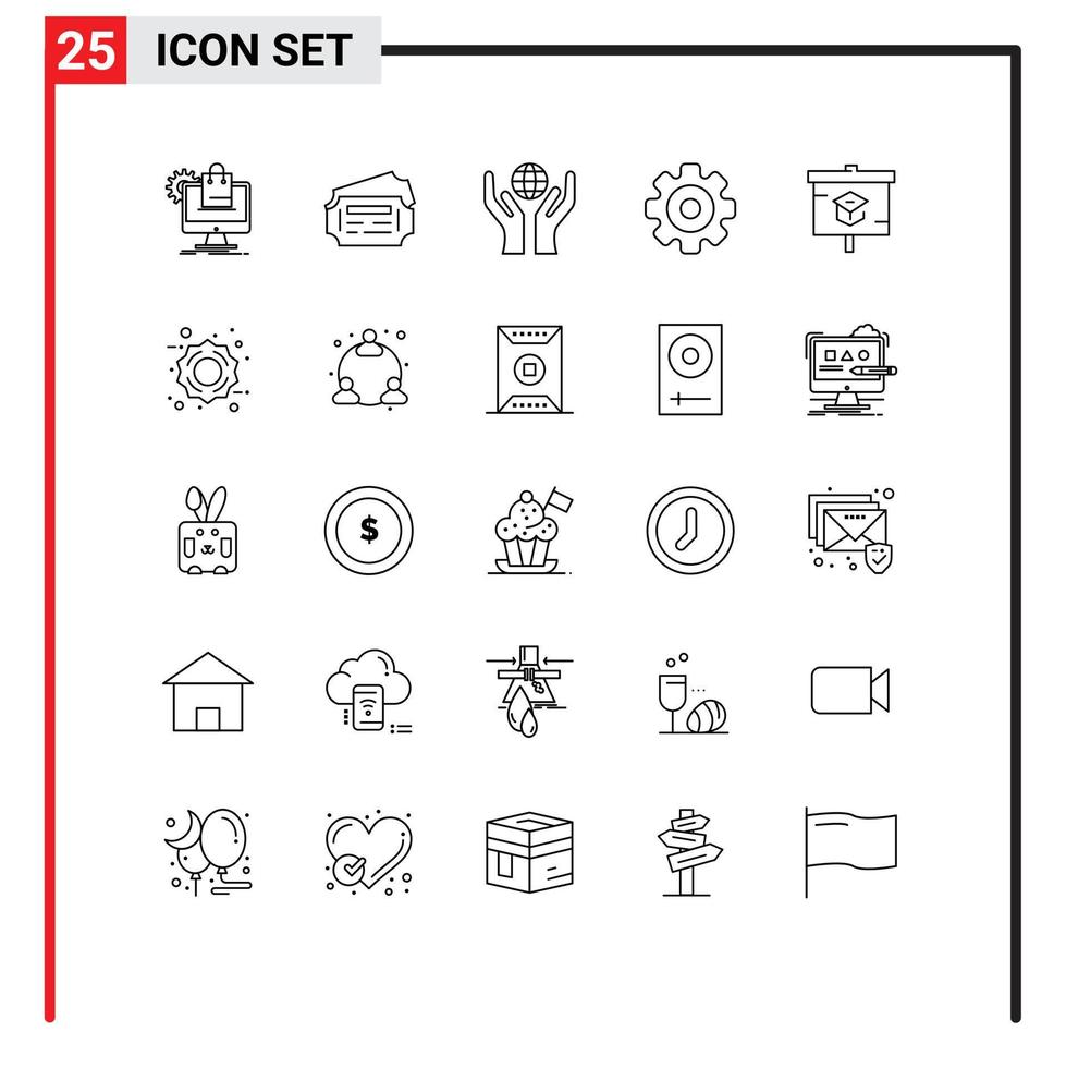 Line Pack of 25 Universal Symbols of presentation chart care multimedia media Editable Vector Design Elements