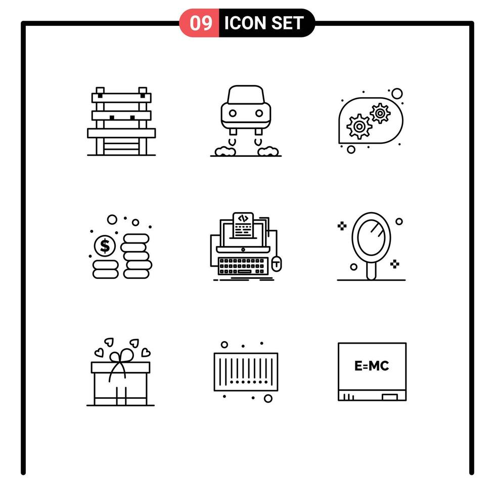 9 Thematic Vector Outlines and Editable Symbols of screen computer technical help coding money Editable Vector Design Elements