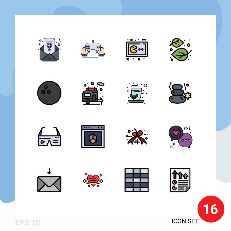 Set of 16 Modern UI Icons Symbols Signs for tree linden pac man leaf console Editable Creative Vector Design Elements