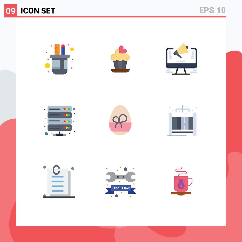 Editable Vector Line Pack of 9 Simple Flat Colors of egg storage website server data Editable Vector Design Elements