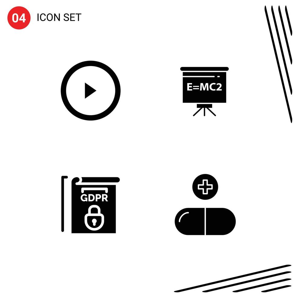 Pack of 4 Modern Solid Glyphs Signs and Symbols for Web Print Media such as interface rules classroom education drug Editable Vector Design Elements