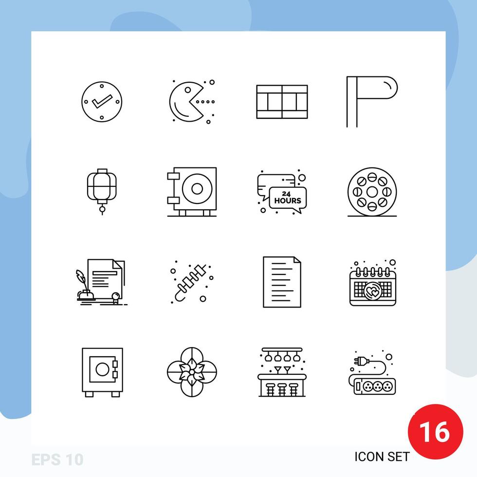Set of 16 Modern UI Icons Symbols Signs for cash chinese field china sign Editable Vector Design Elements