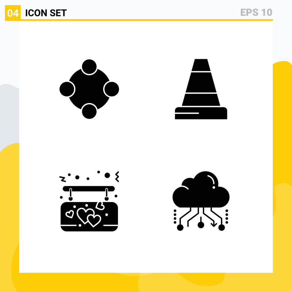 Group of 4 Solid Glyphs Signs and Symbols for baby rattle board rattle construction love Editable Vector Design Elements