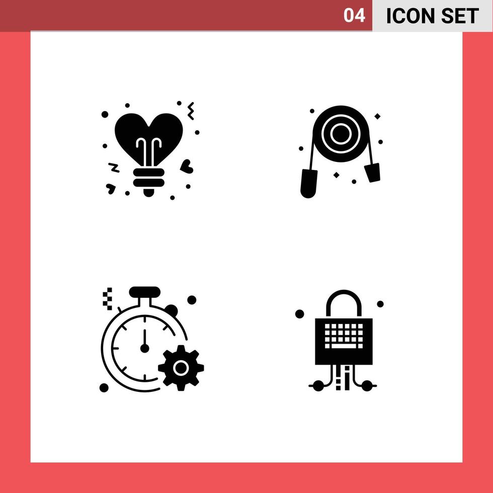 4 Solid Glyph concept for Websites Mobile and Apps bulb clock valentines plumber quick Editable Vector Design Elements