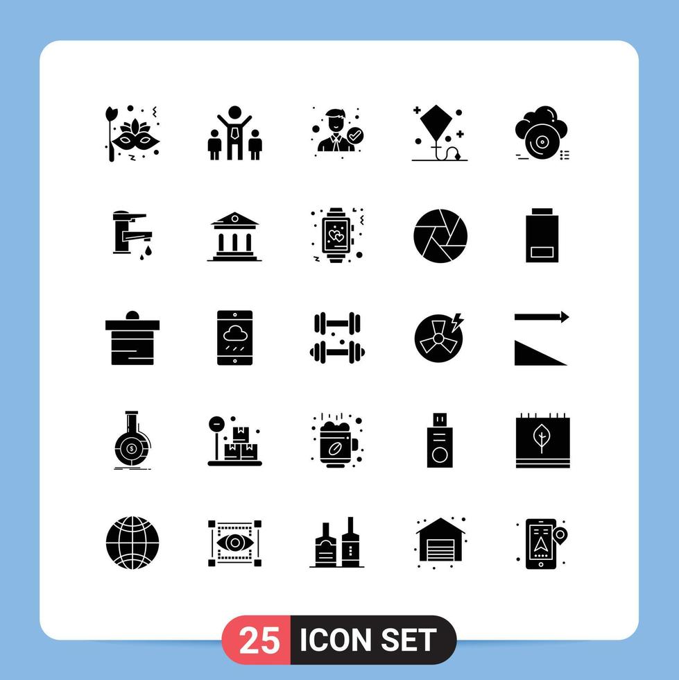 25 Universal Solid Glyphs Set for Web and Mobile Applications toy kite accept holiday right Editable Vector Design Elements