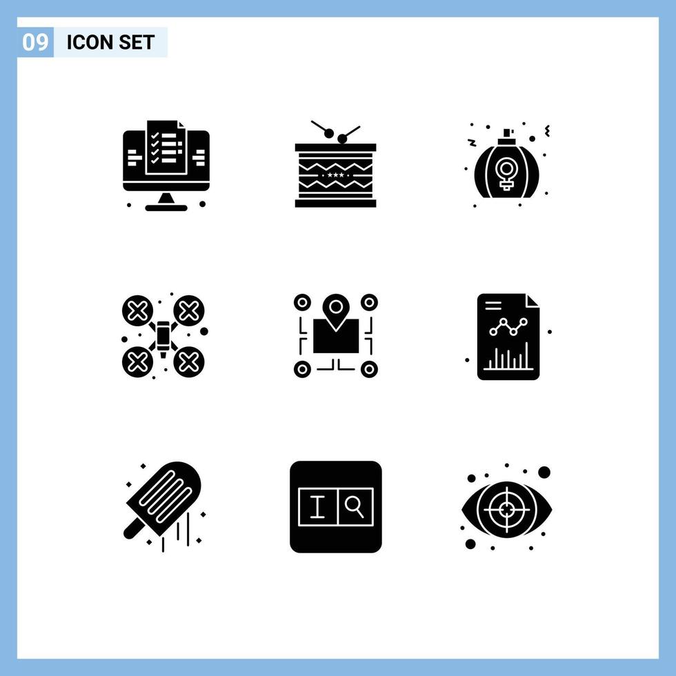Set of 9 Modern UI Icons Symbols Signs for drone robot camera st cam perfume Editable Vector Design Elements