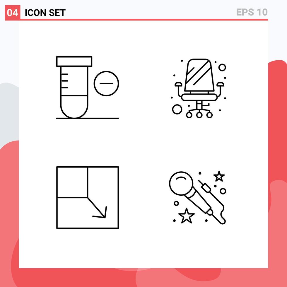 Pictogram Set of 4 Simple Filledline Flat Colors of minus view chair sitting mic Editable Vector Design Elements